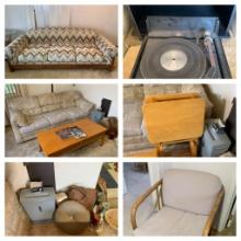 Living Room Contents Lot - Two Couches, Coffee Table, Lamp, Shredder & More