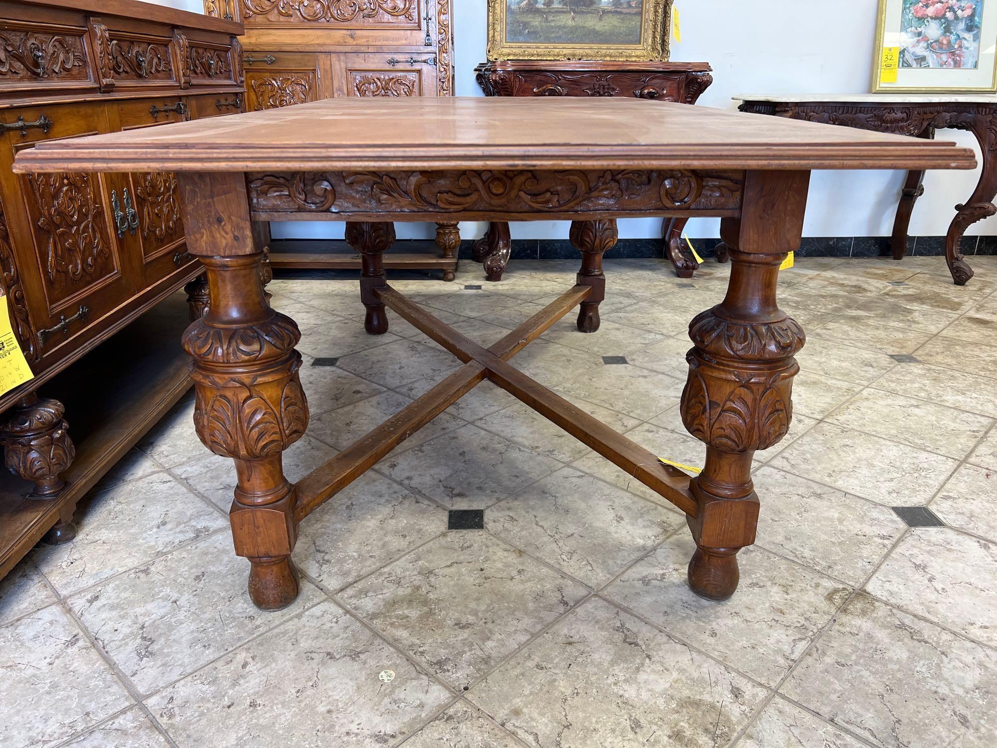 Ornate 1940s Mexican Walnut Dining Room Table