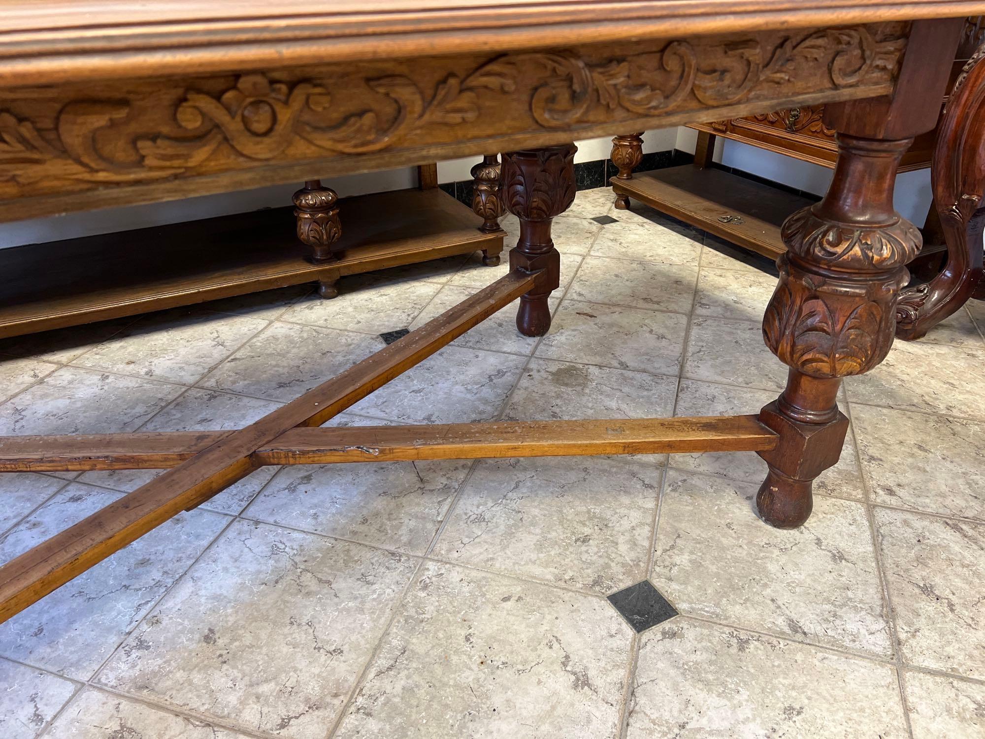 Ornate 1940s Mexican Walnut Dining Room Table