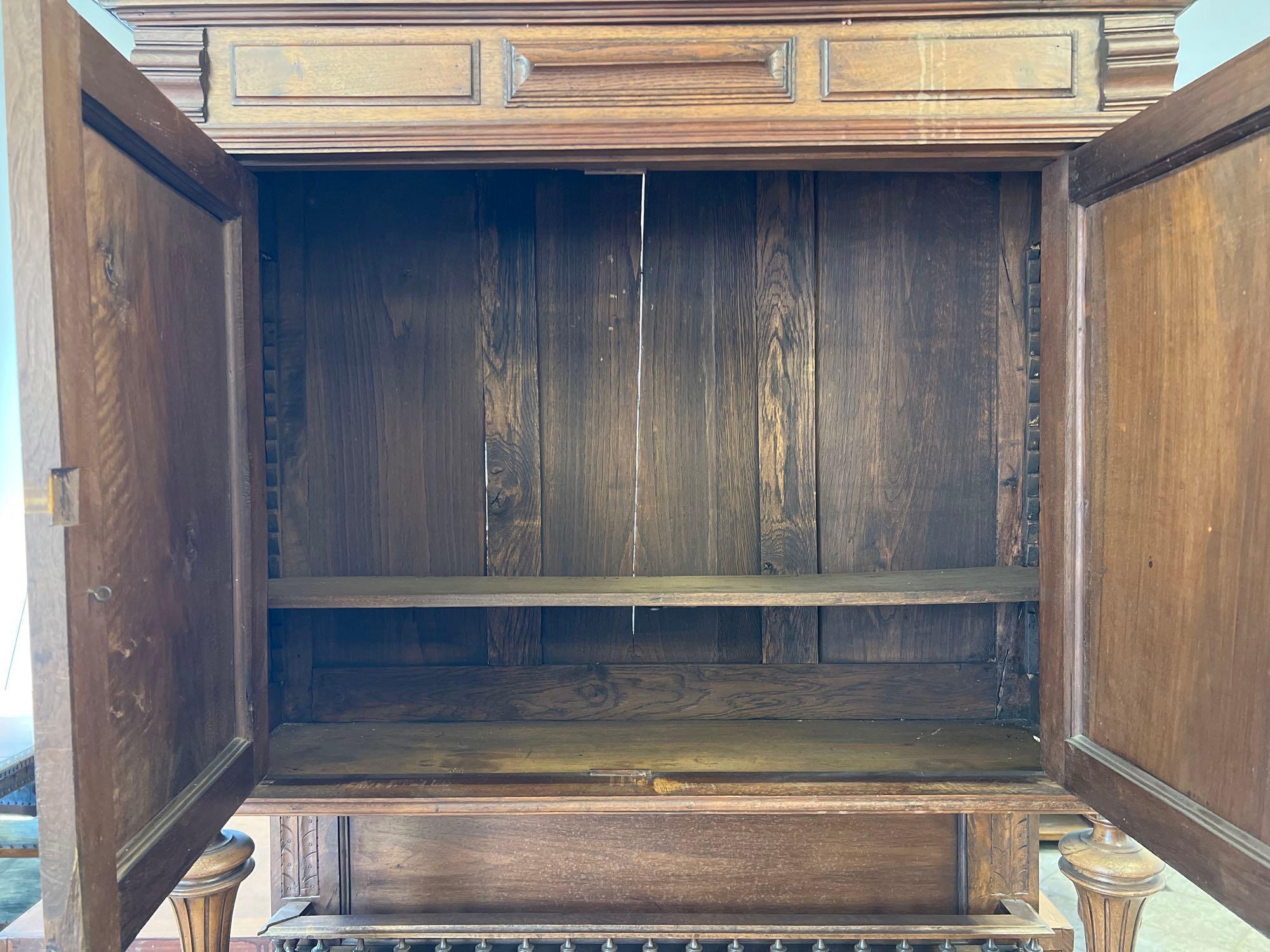 Ornate 1870s Carved French Walnut Hutch