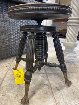 Brass Claw and Ball Foot Adjustable Piano Stool