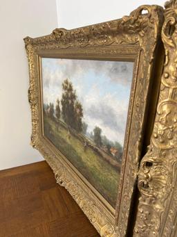 Pair of Early Ornate Framed Countryside Farm Scenes