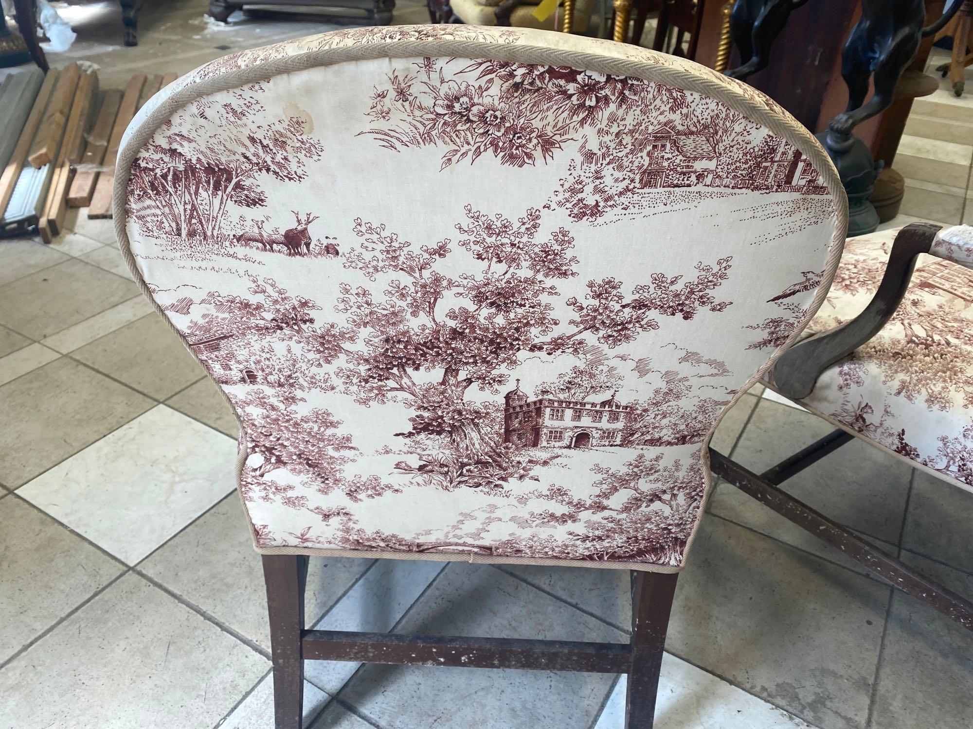 Pair of Early Upholstered Arm Chairs