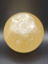 Very large honey calcite gemstone orb / sphere