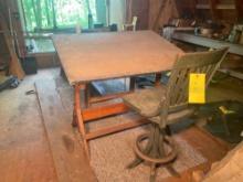 B.K. Elliott company drafting table with chair and desk table