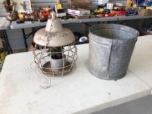 galvanized sap bucket and hanging modern metal cage