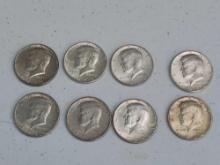 8 1964 Kennedy Silver Half US Dollars