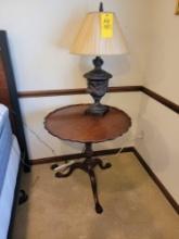 Beautiful antique pie crust top table with modern lamp