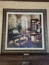 Large print of a sunroom with piano: fancy frame
