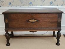 Beautiful antique blanket chest on stand with inlay