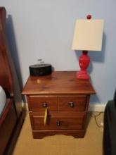 Modern 2 drawer night stand with lamp and ihome clock radio
