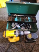 Dewalt 18v cordless drill with charger and 2 batteries, corded drill with tool box