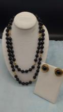 14k Gold and Onyx Necklace & Earrings Set