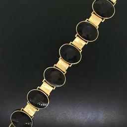 Vintage 14K Gold Florentine Large Dark Carnelian Carved Intaglio Knight Bracelet
