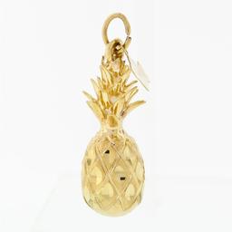 Crea 14k Gold Detailed Textured Diamond Cut 3D Pineapple Hawaii Charm Pendant