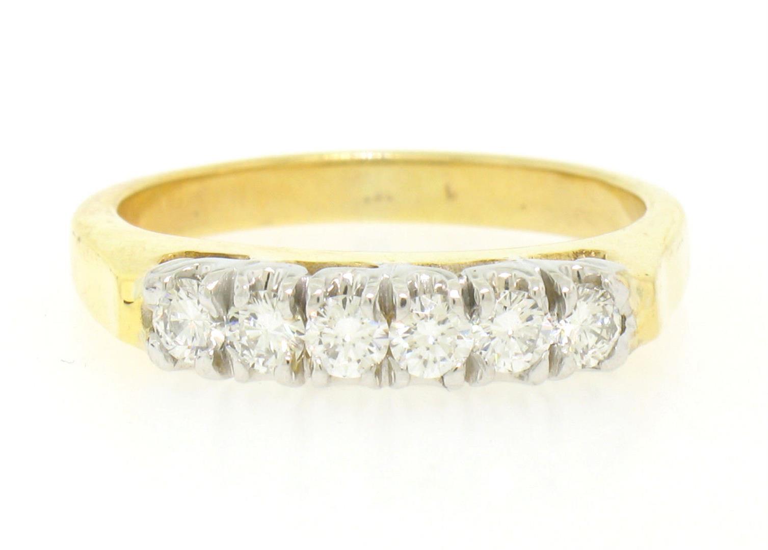 14k Two Tone Solid Gold 0.60 ctw Band Ring with 6 Brilliant Round Diamonds