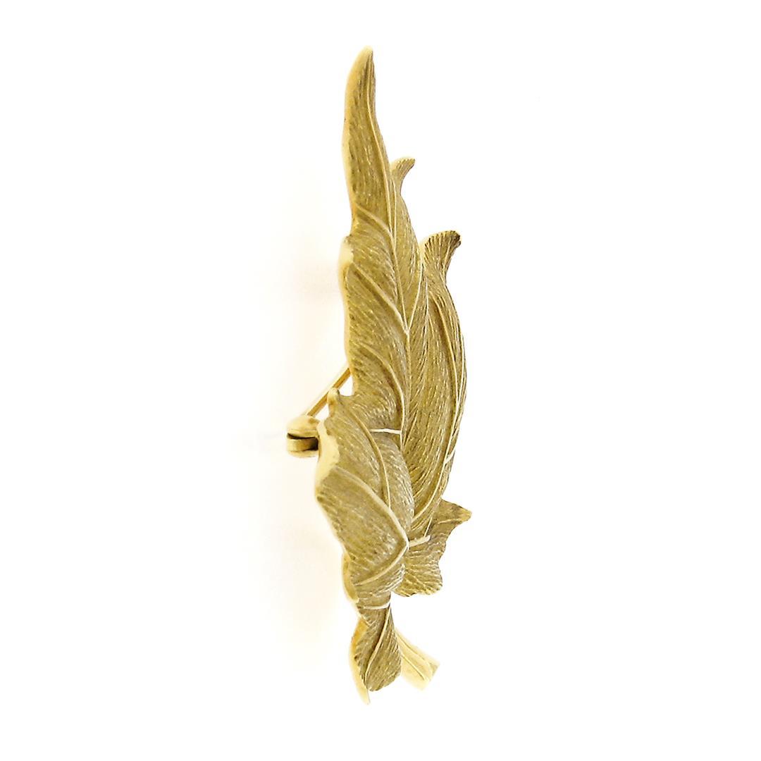 Vintage Tiffany & Co 18k Yellow Gold Hand Etched Realistic Maple Leaf Pin Brooch