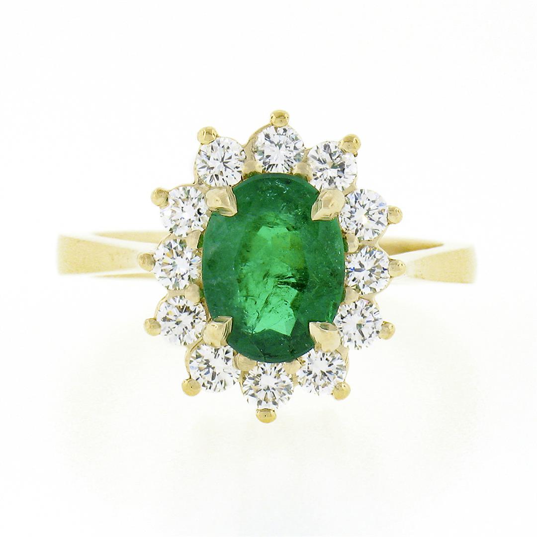 NEW Classic 14k Gold 2.02 ctw Oval Emerald Solitaire w/ Round Diamond Halo Ring