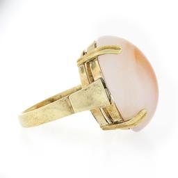 Antique 14k Gold Oval Cabochon Orange White Banded Agate Solitaire Cocktail Ring