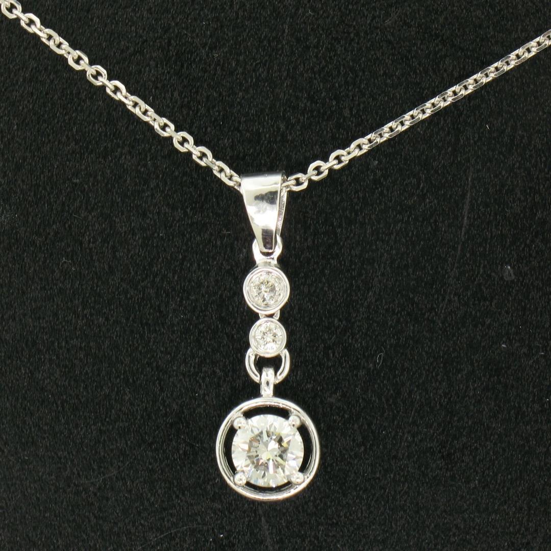 NEW 14k White Gold 16" 0.67 ctw 3 Round Brilliant Diamond Dangle Pendant Necklac