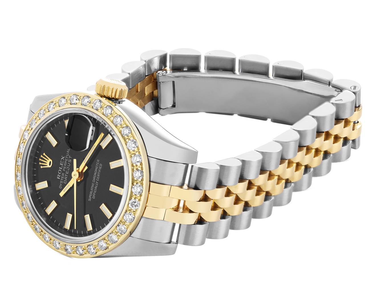 Rolex Ladies Quickset 2Tone 18K Diamond Bezel Datejust Hidden Clasp Jubilee Band