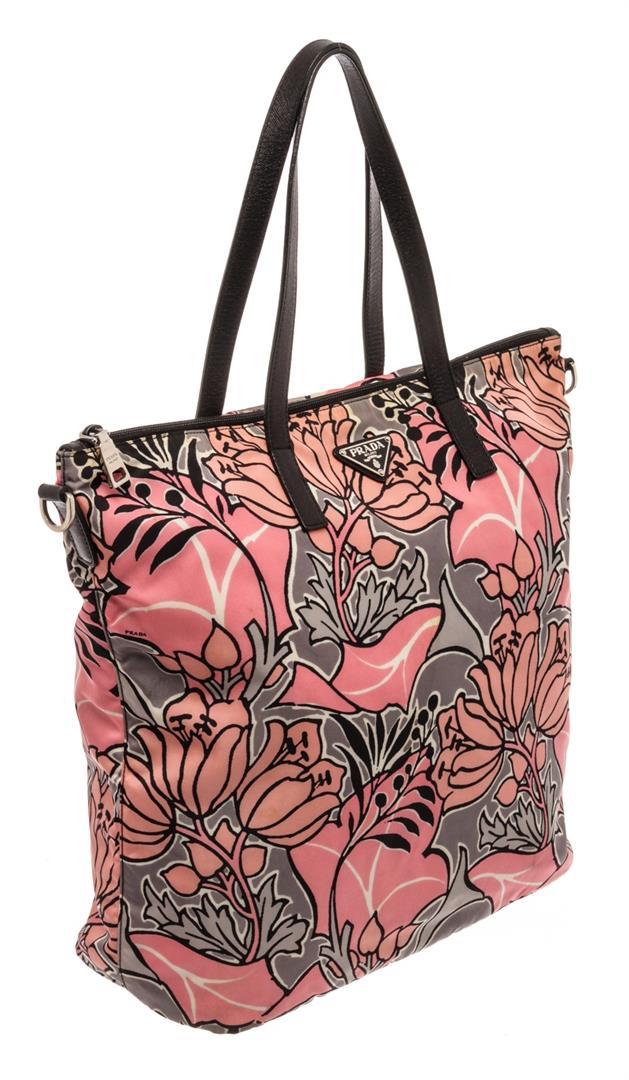 Prada Pink Nylon Saffiano Tessuto Flower Print 2Way Tote Bag