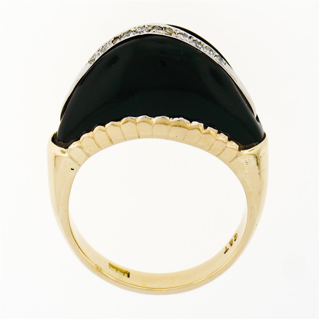 Vintage 14K Yellow Gold .13 ctw Pave Diamond & Domed Custom Cut Black Onyx Ring