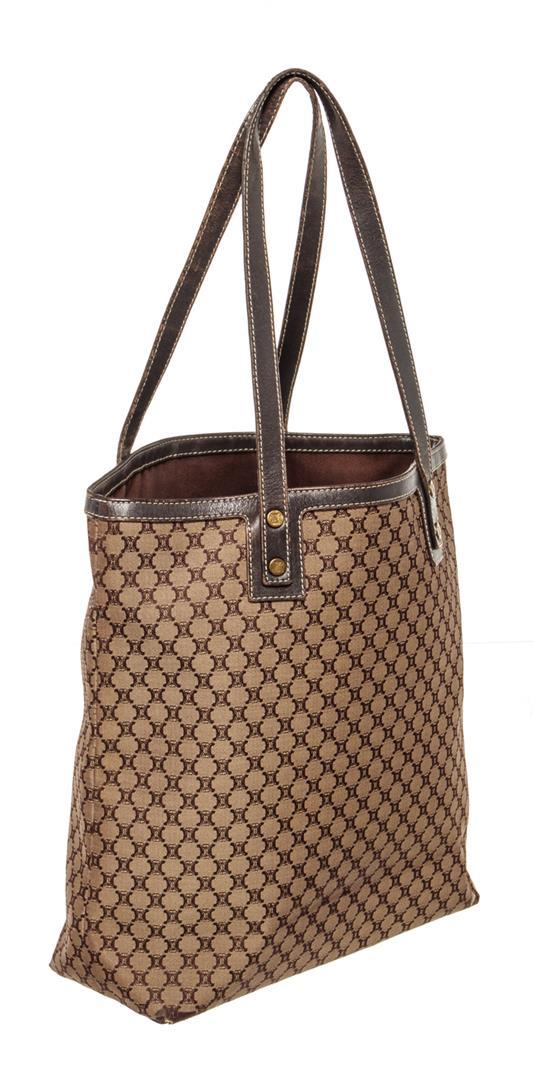 Celine Brown Beige Canvas Macadam Tote Bag