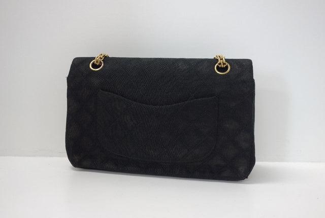 Chanel Black Quilted Fabric Medium Flap Bag