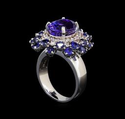 14KT White Gold 4.93 ctw Tanzanite, Sapphire and Diamond Ring