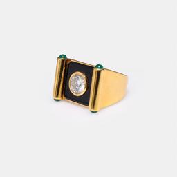 Large 18k Yellow Gold Moissanite & Emerald Ring by Carlo Rici