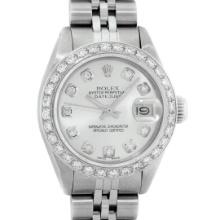 Rolex Ladies Quickset Stainless Steel Silver Diamond Bezel Datejust Wristwatch 2