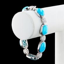 46.14 ctw Turquoise and 1.86 ctw Diamond 14K White Gold Bracelet