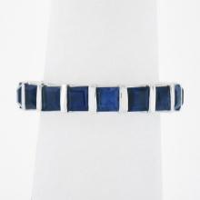 Platinum 4.45 ctw Square Step Cut Sapphire Bar Channel Eternity Stack Band Ring