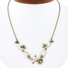 16.5" Antique Victorian 14k Gold Seed Pearl Clover Wire Work Rope Chain Necklace