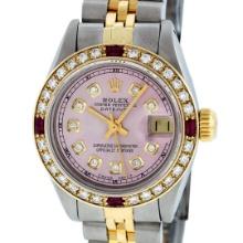 Rolex Ladies Quickset Two Tone Pink Diamond And Ruby Datejust Wristwatch 26MM