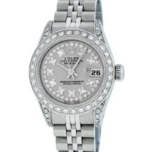 Rolex Ladies Quickset Sapphire Stainless Steel Grey Diamond Lugs Datejust Wristw