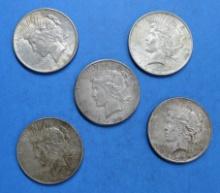 Lot of 5 Silver Peace Dollar Coins