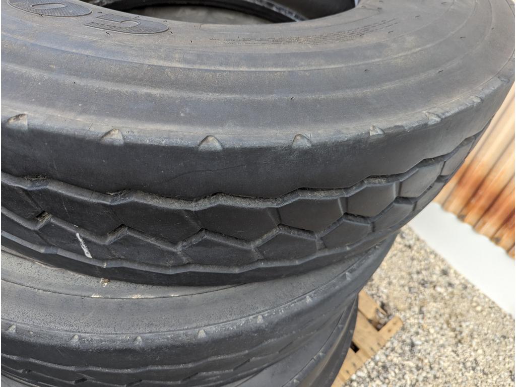 (4) Goodyear G751 MSA 12R22.5 commercial truck tires USED Virgin Tread Surplus Take Off