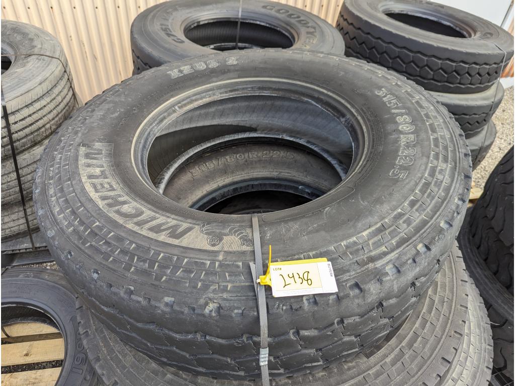 (4) Michelin XZUS 2 315/80R22.5 commercial truck tires USED Virgin Tread Surplus Take Off