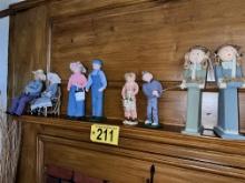 LOT: 3-SETS OF COLLECTIBLE DOLLS, PAIR OF WOOD FOLK ART CANDLE HOLDERS