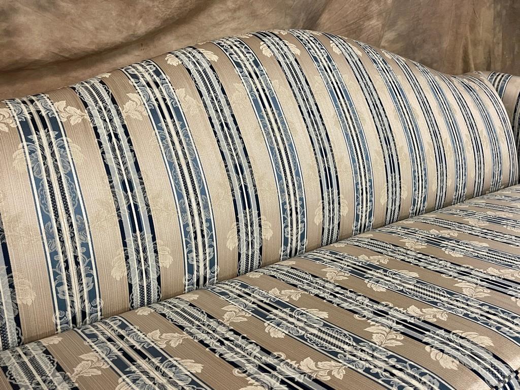 Blues and Beige Upholstered Sofa