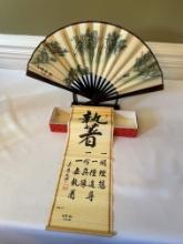 Traditional Chinese Folding Fan & Calligraphy Scroll