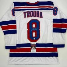 Autographed/Signed Jacob Trouba New York White Hockey Jersey JSA COA