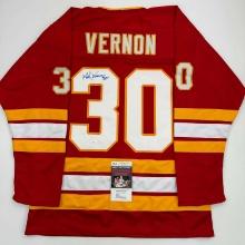 Autographed/Signed Mike Vernon Calgary Red Hockey Jersey JSA COA