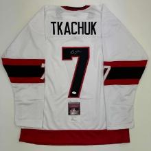 Autographed/Signed Brady Tkachuk Ottawa White Hockey Jersey JSA COA
