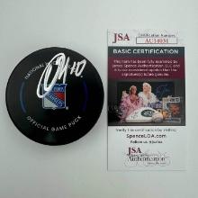 Autographed/Signed Artemi Panarin New York Rangers Logo Hockey Puck JSA COA