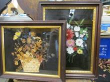 (2) Walnut Framed Florals & Pocatello Idaho Souvenir