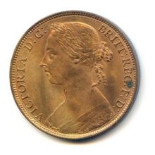Great Britain 1886 penny BU small obv spot