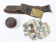 Civil War Belt, Buckle, Bullets And Projectiles